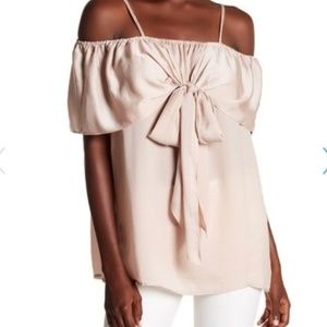 Ruffle Bow beige oatmeal pleinone off shoulder tie Top